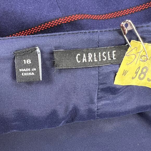 Carlisle Navy & Red Stripe Zip Front Straight skirt Yellow Zipper Size 16 - Picture 3 of 11